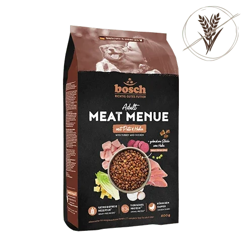 bosch MEAT MENUE Adult Hundetrockenfutter mit Pute und Huhn, getreidefrei, 800-g-Beutel