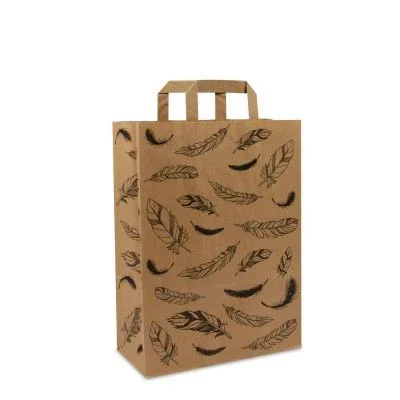 Kraftpapiertaschen FSC® - Federn 26+12x35 cm Braun (250 Stück) [FP-DPL051]