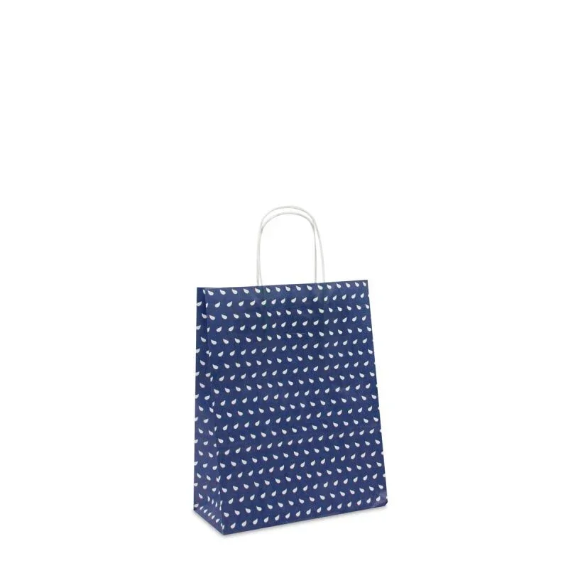 Papiertragetaschen mit gedrehte Griffe - Wave 22+10x28 cm Donkerblauw (250 Stück) [FP-DPT086]