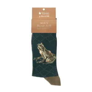 Frosch Männersocken „Elliott“ von Wrendale Designs mit grüner Socke und Froschmotiv in der Originalverpackung