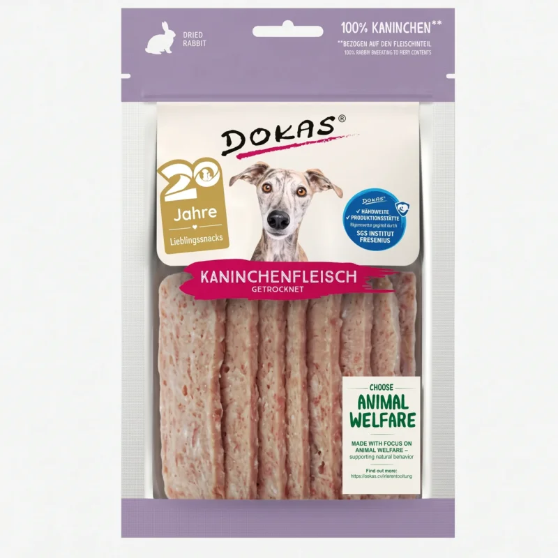 Dokas Hunde-Snack Kaninchenfleisch getrocknet – Luftgetrocknet 70g