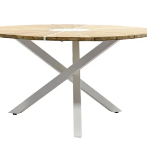 Zeo Living Gartentisch "Berlin" 135cm Teak/Edelstahl weiß