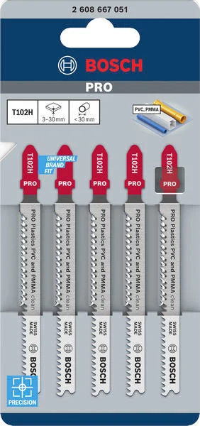 PRO Stichsägeblatt 100 mm T102H Plastics PVC and PMMA clean (5-teilig)