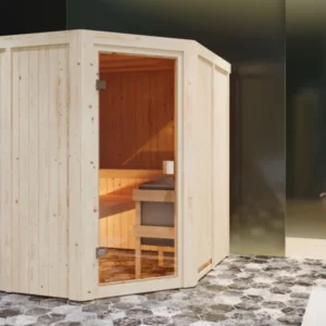 Karibu Innensauna "Sauna Hannah 2" 5 Personen 9 kW Bio-Kombi Ofen + Steuergerät HUUM WIFI