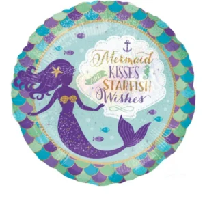 Ballon aluminium rêves de sirène pour anniversaire bleu et violet avec motif écailles et sirène