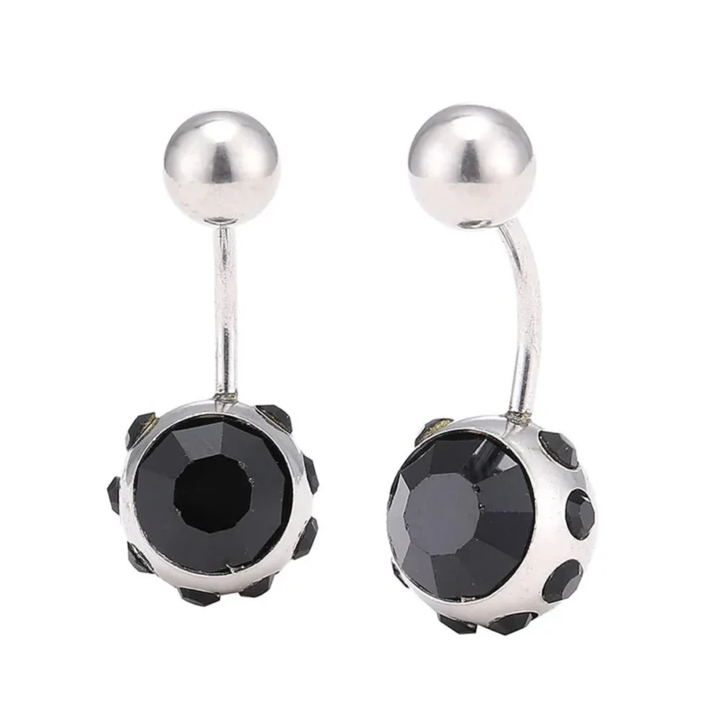 Bauchnabelpiercing silberfarben zwei Kugeln Steine schwarz Rand kleine Steine Edelstahl - chic - net.de