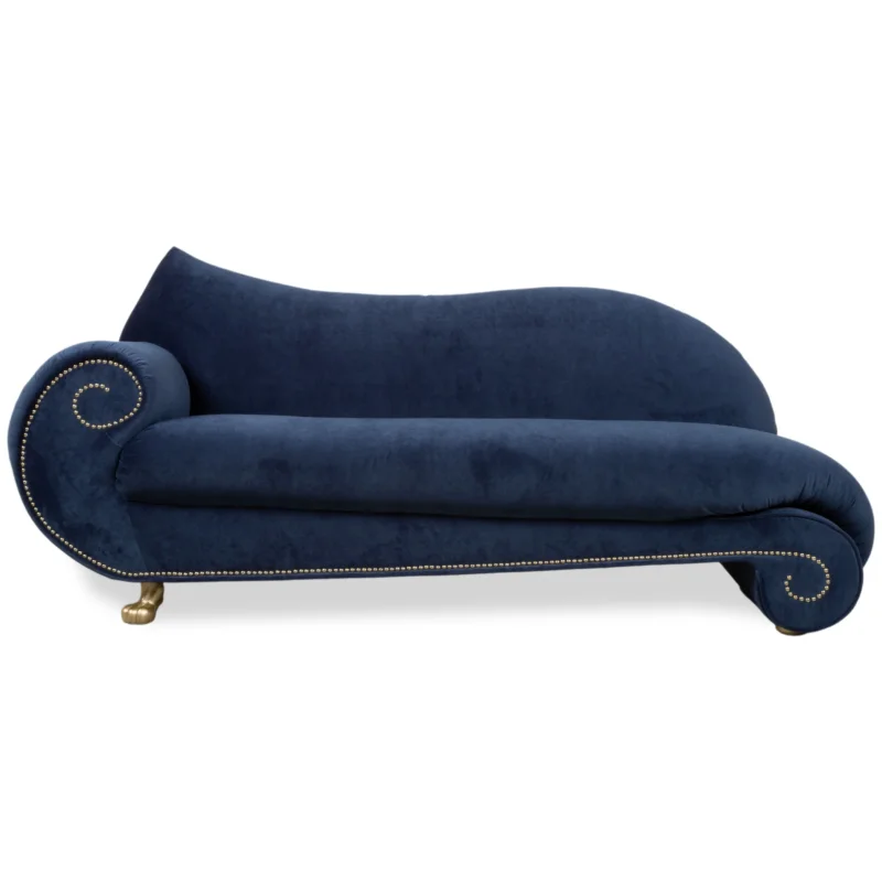 Bretz Gaudi Recamiere Samt Velour Dreisitzer Blau Sofa Couch Gold Löwen Tatzen Neubezug