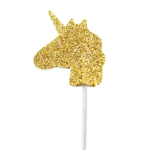 Cake topper tête de licorne pour gâteau dorée à paillettes