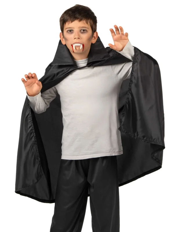 Cape de vampire Halloween pour enfant noire avec col montant