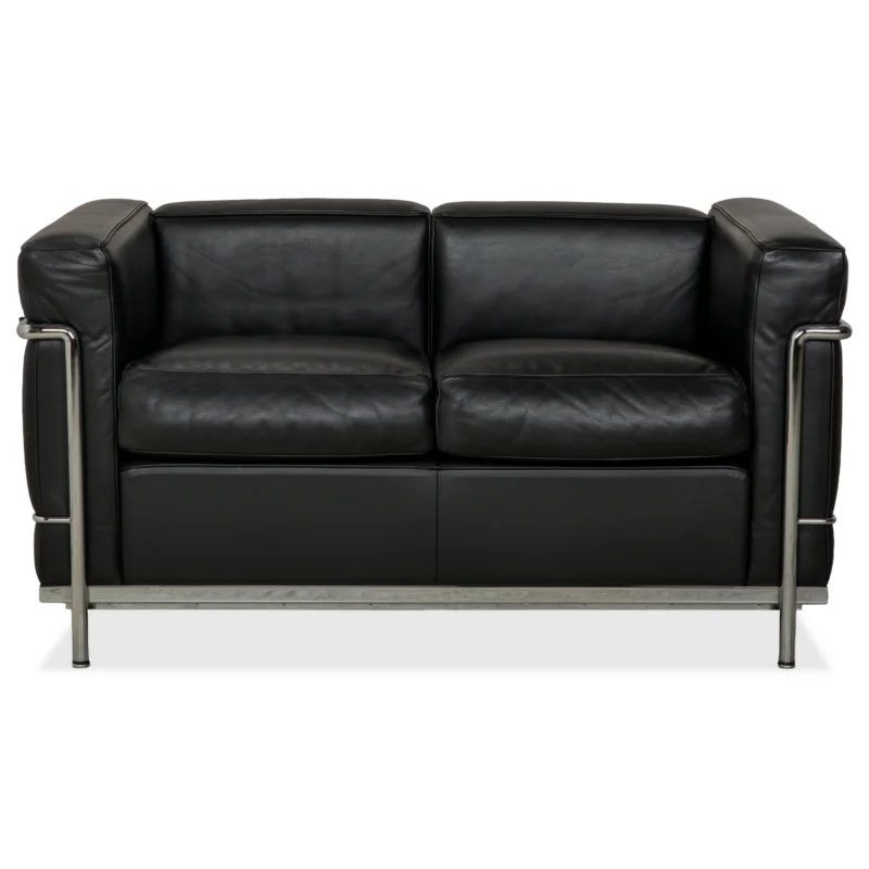 Cassina LC 2 Leder Sofa Schwarz Zweisitzer Le Corbusier Chrom
