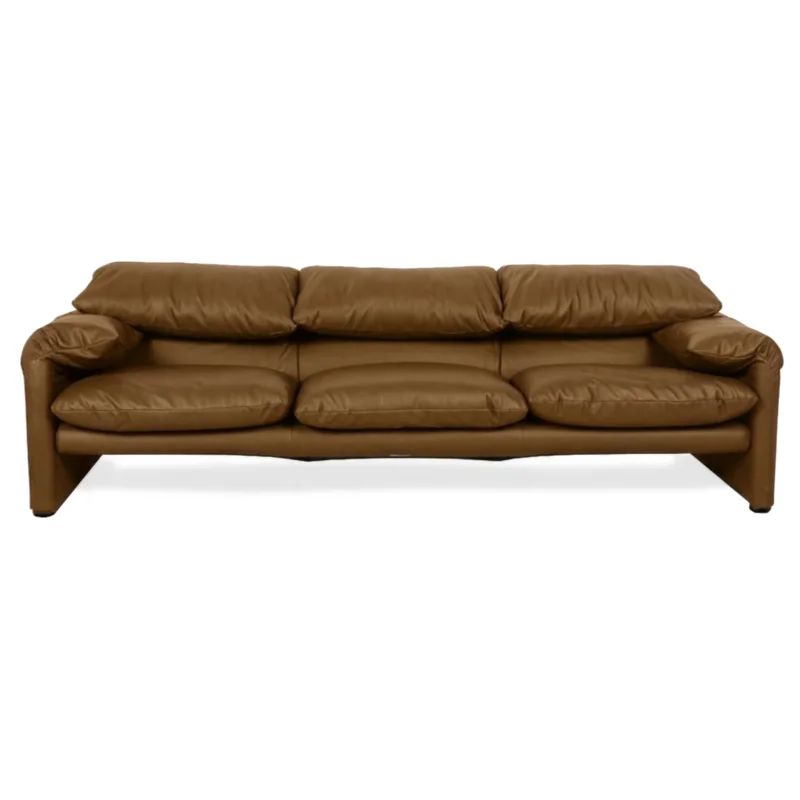 Cassina Maralunga veganes Leder Dreisitzer Cognac Sofa Couch manuelle Funktion Neubezug