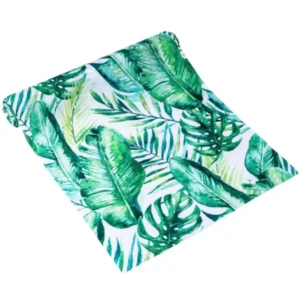 Chemin de table feuilles tropicales luxe pour mariage vert et blanc