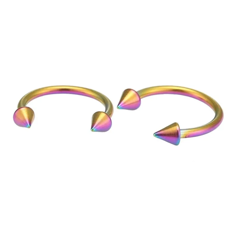 Circular Barbel Piercing mit Cones aus Edelstahl groß Regenbogen Farben Hufeisen Augenbraue - chic - net.de