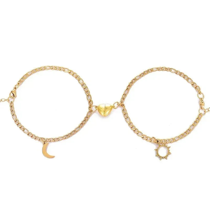 Brehn | Paar Magnetisches Herz Sonne & Mond Armband Set