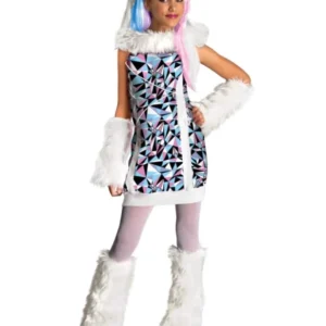 Déguisement luxe Abbey Bominable Monster High™ pour fille blanc à motifs géométriques et fausse fourrure