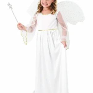 Déguisement ange pour fille blanc avec ailes et baguette étoilée
