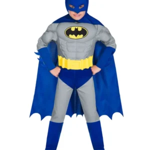 Déguisement Batman Musclé pour enfant bleu et gris avec ceinture jaune