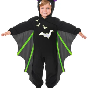 Déguisement chauve-souris volante pour enfant noir avec ailes grises et vertes