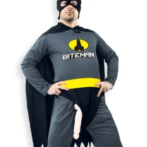 Déguisement humoristique Biteman pour homme gris et noir avec logo jaune