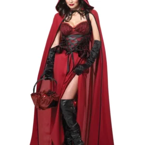 Déguisement de Petit Chaperon Rouge maléfique pour femme rouge et noir avec cape à capuche