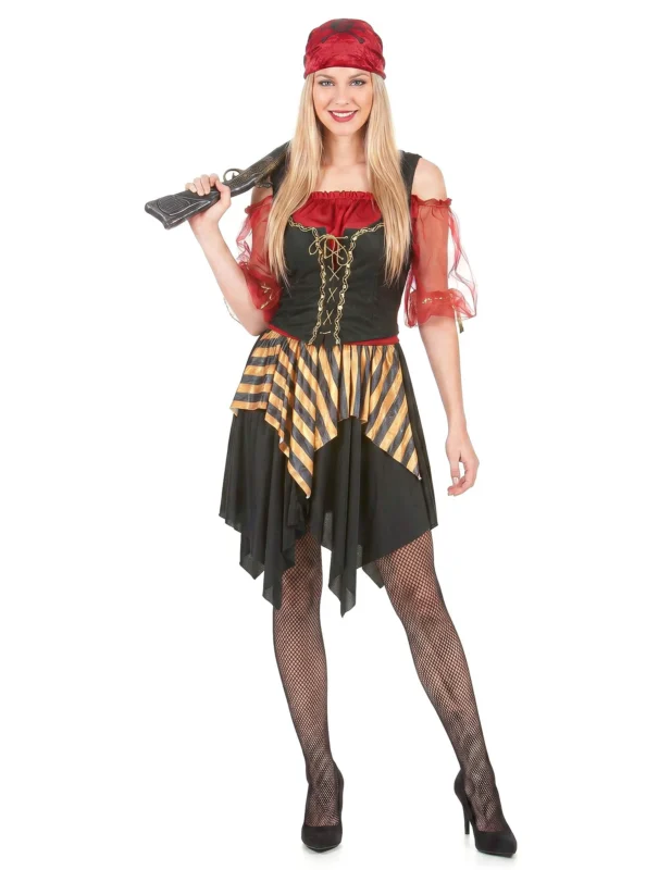 Freibeuter-Piraten Kostüm für Damen schwarz-gelb-rot