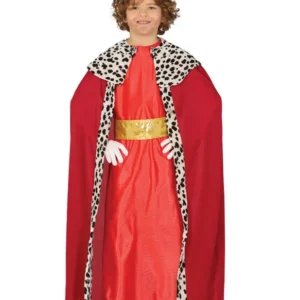 Déguisement de Roi Mage pour enfant rouge avec cape hermine et couronne dorée