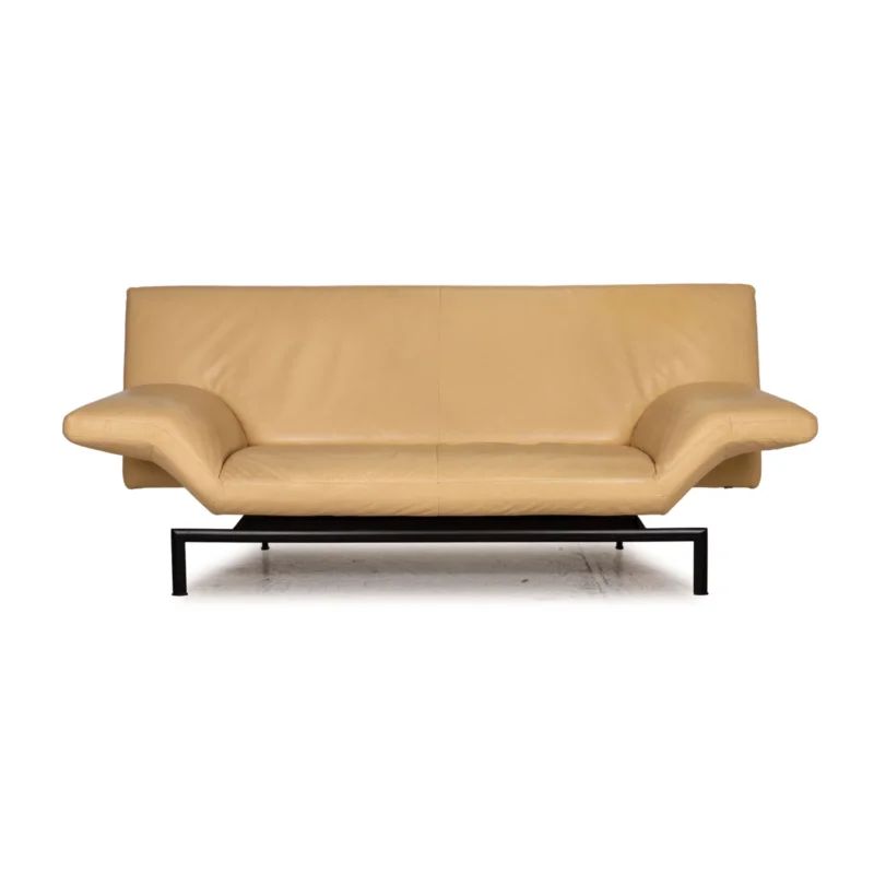Designo Leder Sofa Creme Zweisitzer Couch