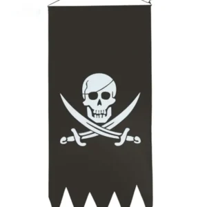 Drapeau pirate tête de mort pour fête noir et blanc avec sabres croisés