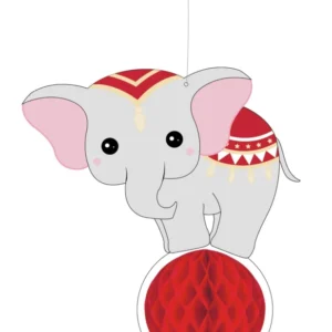 Suspension éléphant en papier alvéolé vintage circus rouge