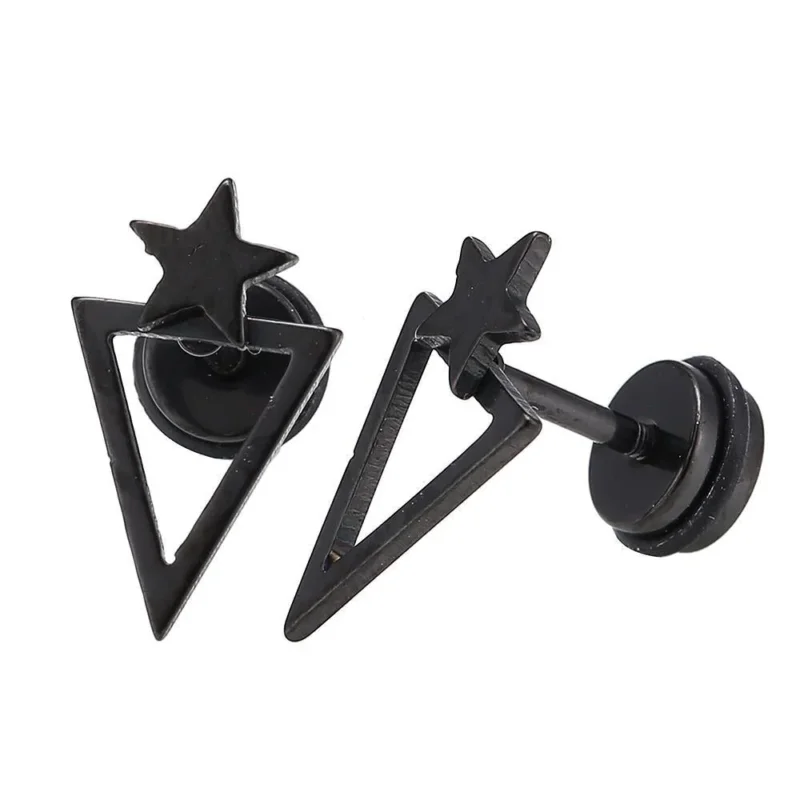 Fake Piercing Expander schwarz spitzes Dreieck Stern Schaubverschluss Edelstahl - chic - net.de