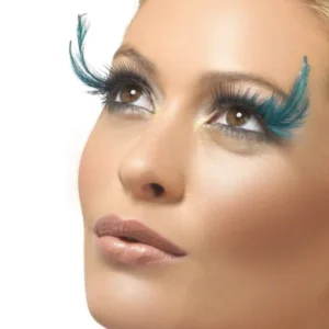 Faux cils avec grandes plumes pour adulte bleues et noirs