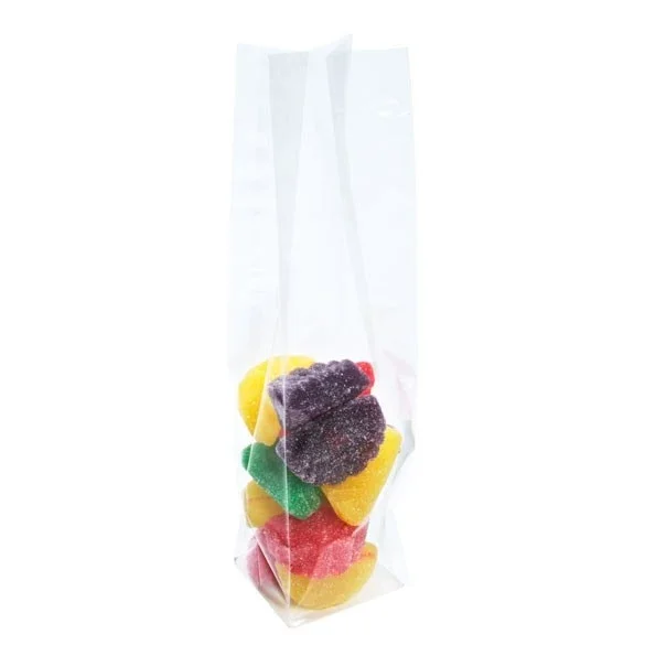 Block Bottom Bags Clear 5.1x5.1x21cm with paper insert