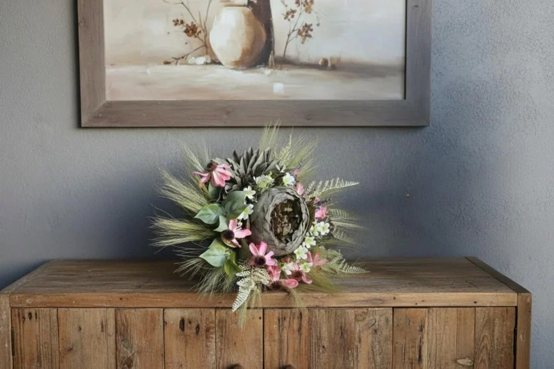 Kunstblumenstrauß mit echtem Getreide – Rustikale Tischdeko im Boho Stil | Trockenblumen Look & Naturdeko | Biedermeierstrauß - Kranzshop