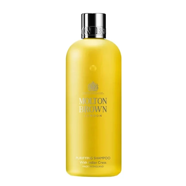 Molton Brown - Indian Cress Purifying Shampoo für gepflegtes Haar in elegantem, gelbem Flakon mit Silberverschluss