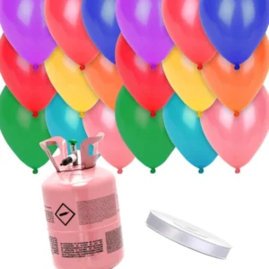 Heliumflaschen-Set mit 24 bunten Ballons und Band