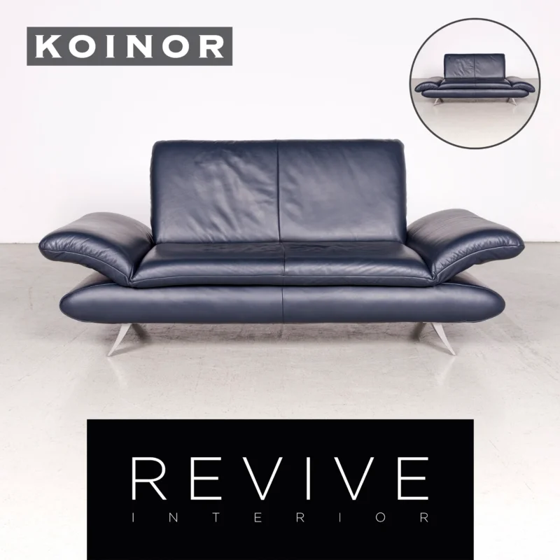 Koinor Rossini Designer Leder Sofa Blau Zweisitzer Echtleder Couch #8102