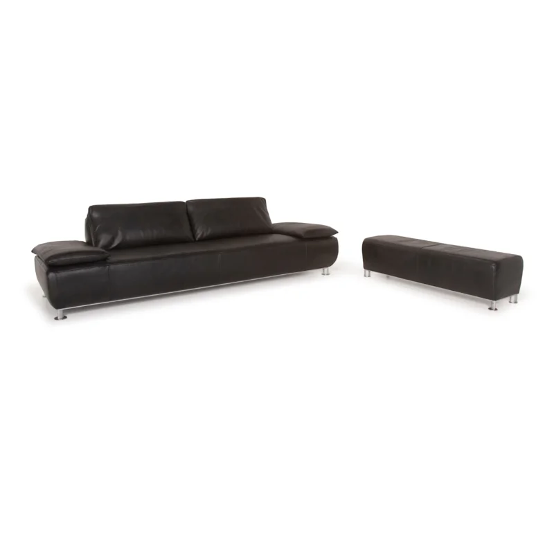 Koinor Volare Leder Sofa Garnitur Schwarz Dreisitzer Hocker #15243