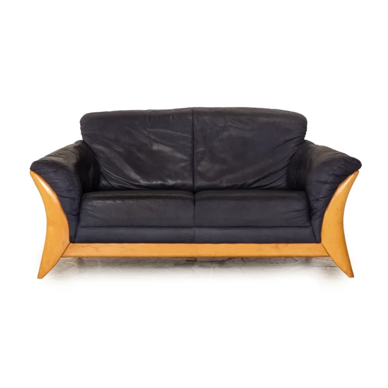 Laauser Leder Zweisitzer Dunkelblau Sofa Couch