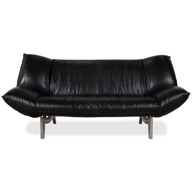 Leolux Tango Leder Dreisitzer Schwarz manuelle Funktion Sofa Couch