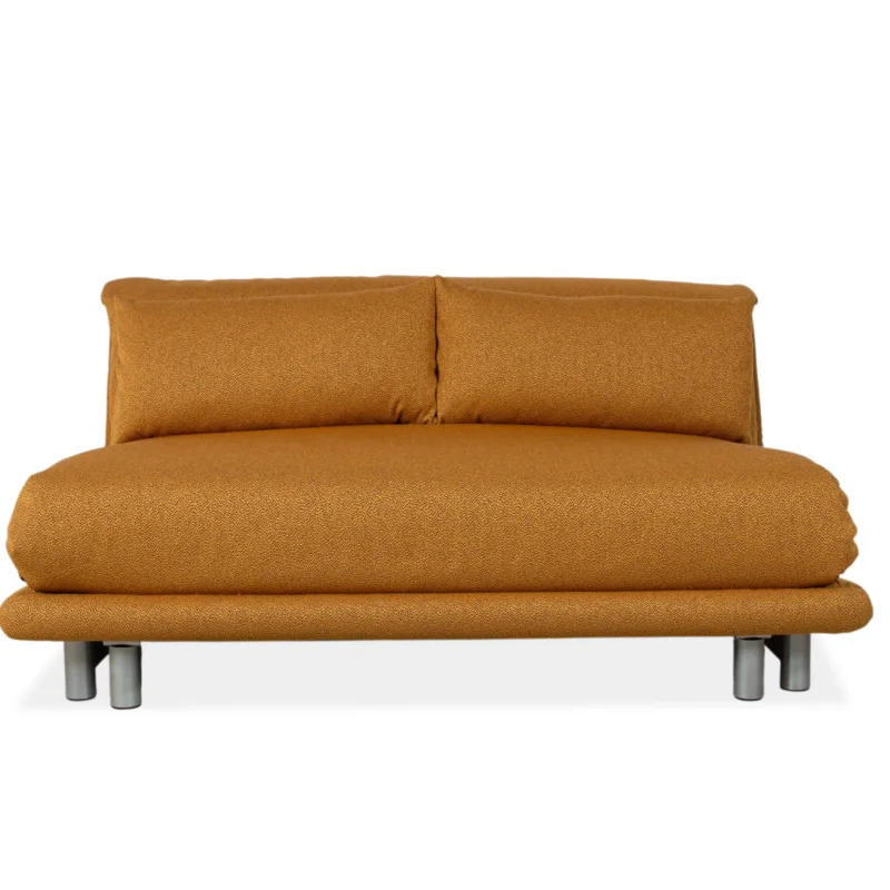 Ligne Roset Multy Stoff Dreisitzer Gold manuelle Schlaffunktion Gestell Silber Sofa Couch Neubezug
