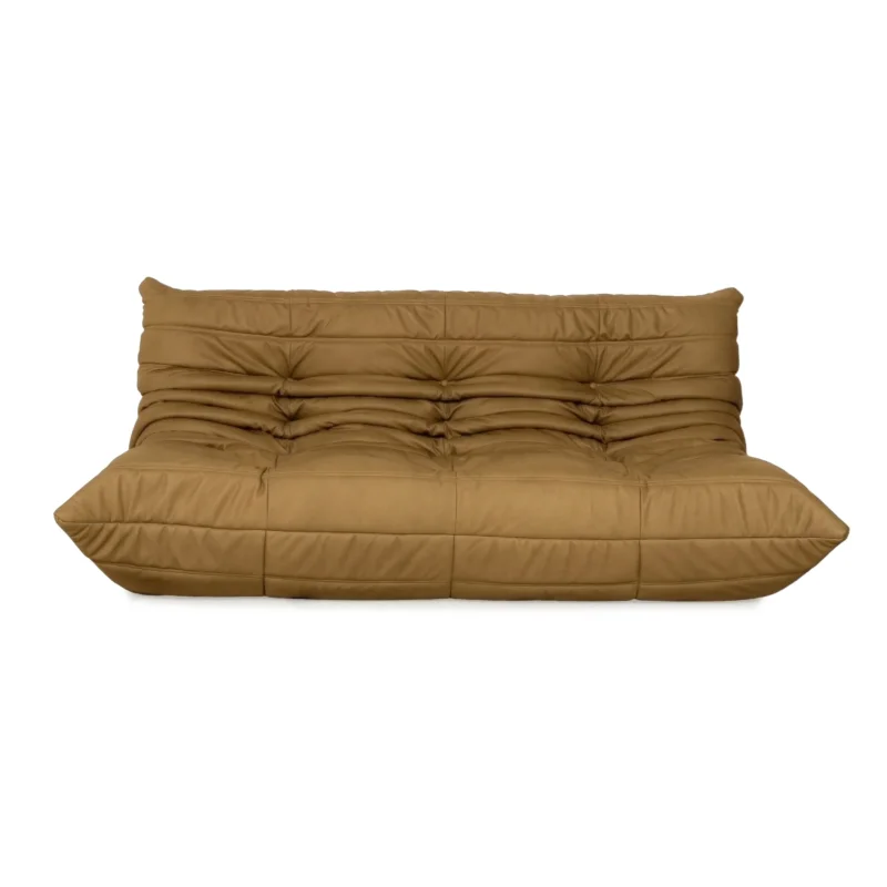 Ligne Roset Togo Dreisitzer Sofa Couch Veganes Leder Senfgelb Neubezug