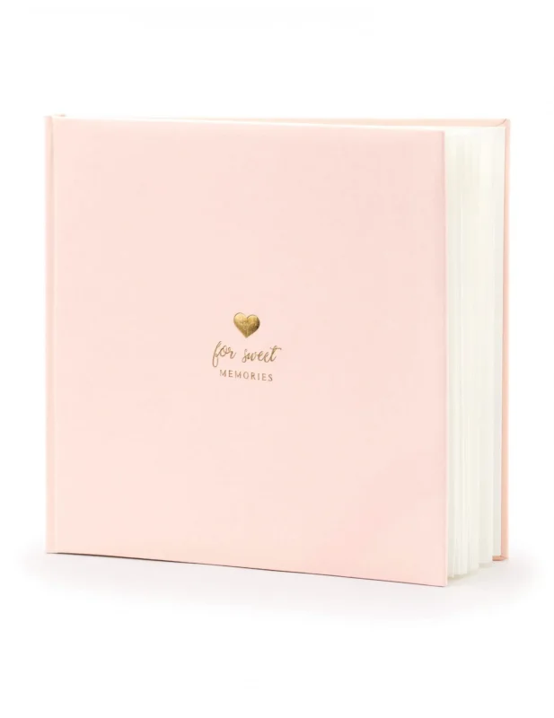 Livre d'or mariage romantique pour mariage rose poudré et or avec petit cœur doré