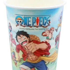 Gobelets en carton One Piece pour fête bleus avec Luffy et son équipage