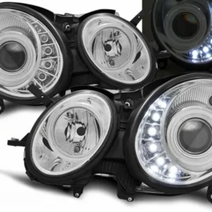 LED Scheinwerfer chrom Mercedes W211 E-Klasse 2002-2006 mit LED-Standlicht und Klarglas