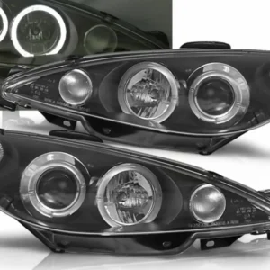Scheinwerfer schwarz 1998-2007, LED Tagfahrlicht Ringe für Peugeot 206 Angel Eyes