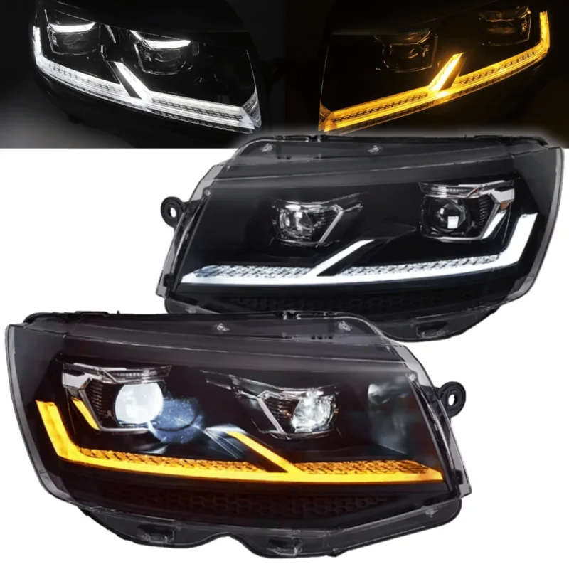 LED Scheinwerfer Set Schwarz mit LED Tagfahrlicht für Transporter Multivan 2015-2019 für VW T6