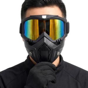 Masque protection militaire pour adulte noir avec lunettes irisées