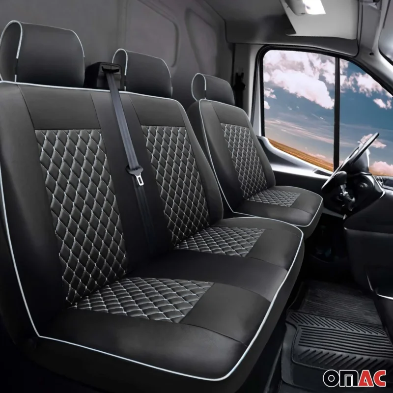 Sitzbezüge Schonbezüge für Ford Transit 2010-2013 Kunstleder Schwarz Weiß 1+2