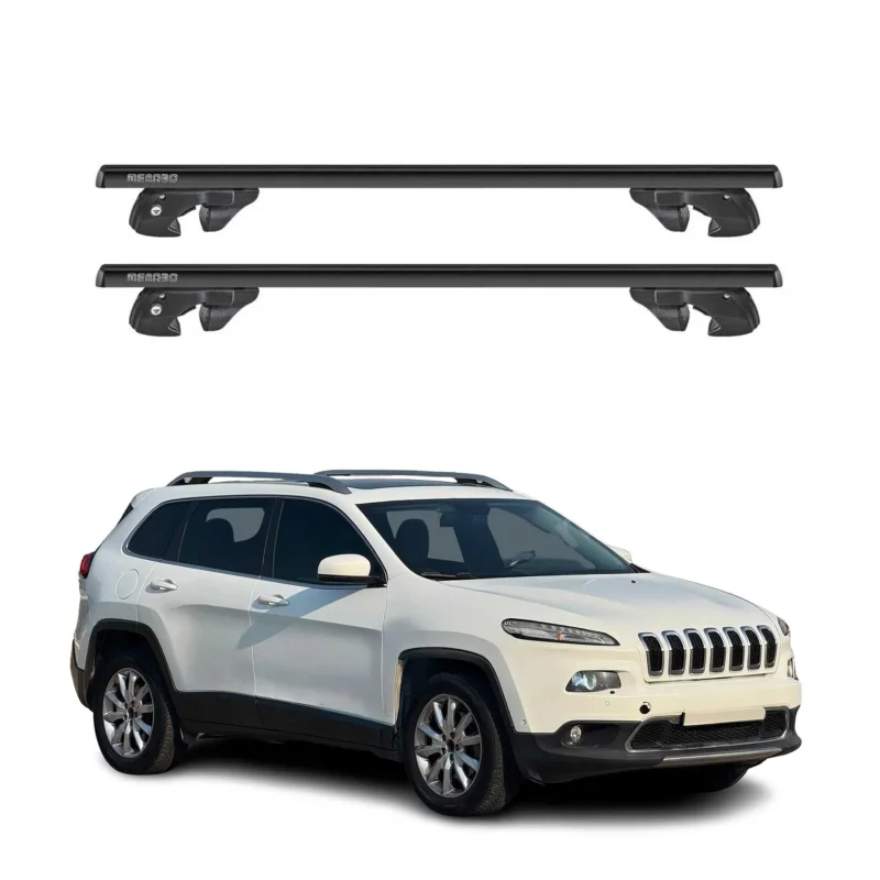 Dachträger Grundtäger für Jeep Cherokee KL 2014-2023 Alu 90kg TÜV Schwarz 2tlg