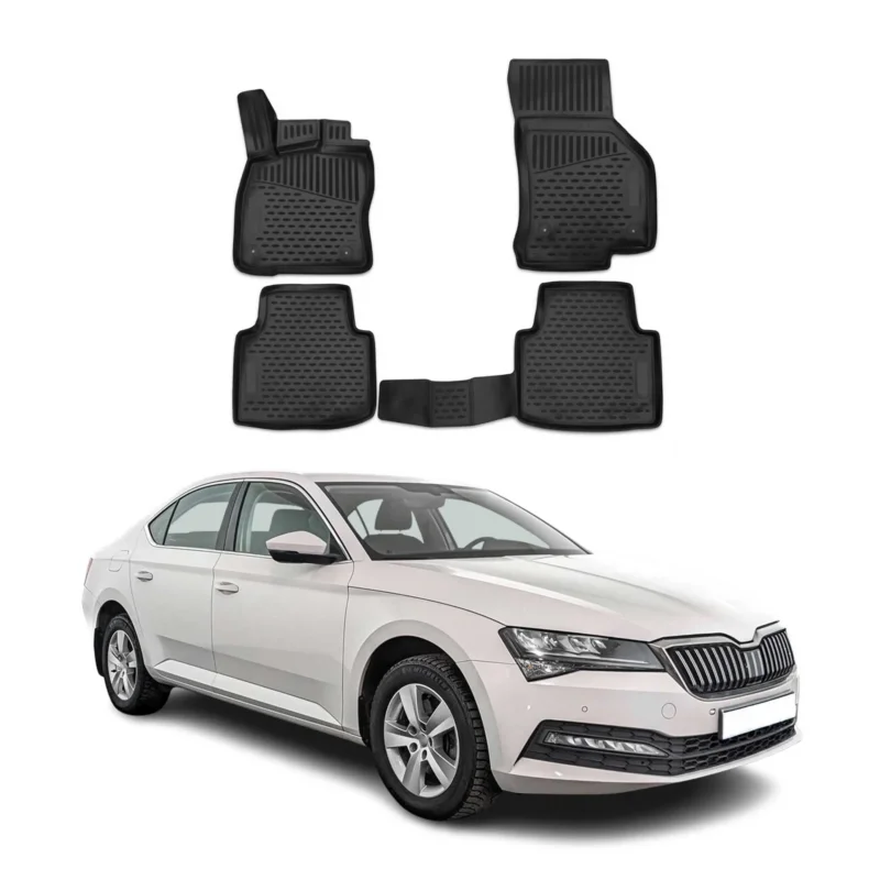 OMAC Gummimatten Fußmatten für Skoda Superb III 2015-2024 TPE Automatten Schwarz